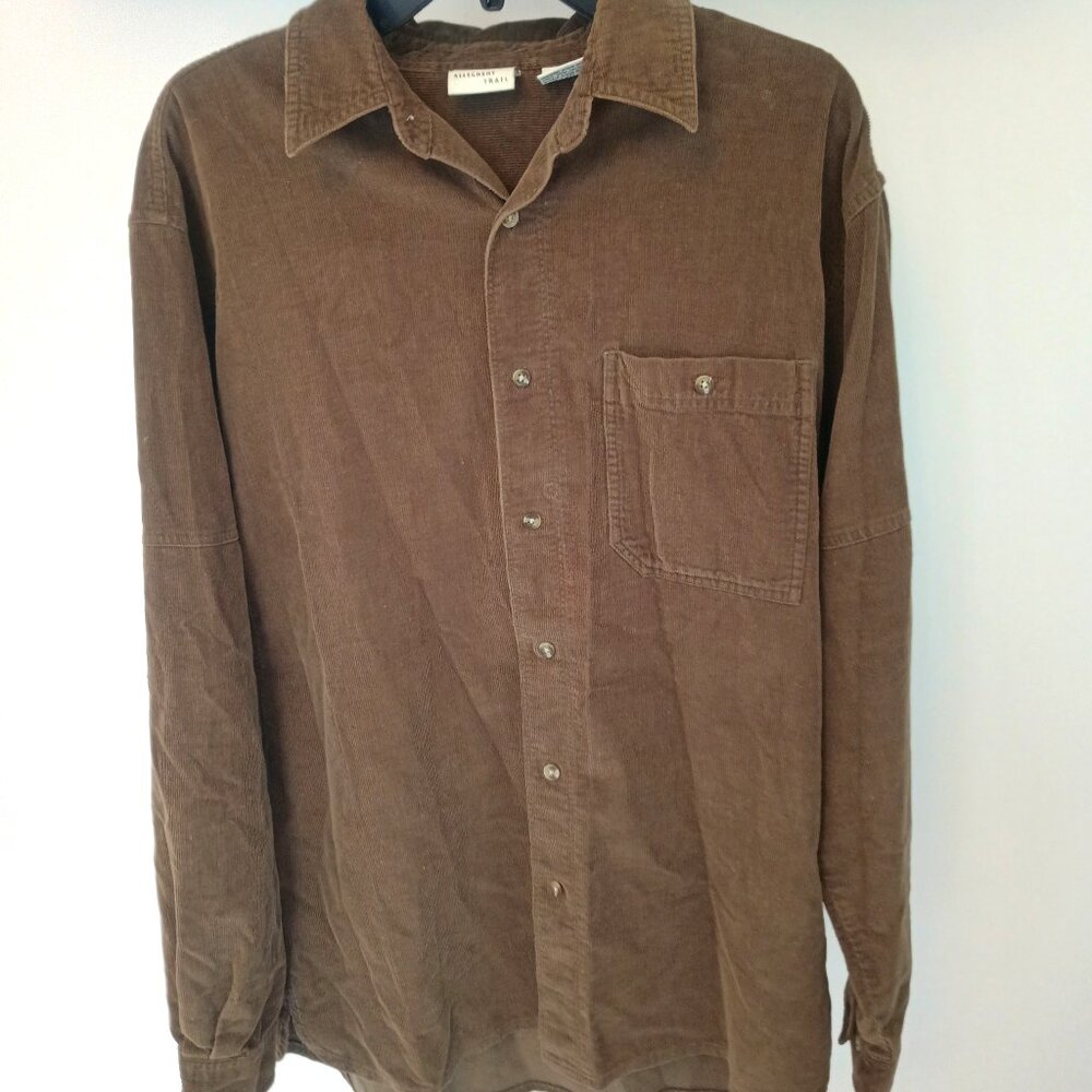 Allegheny Trail Men's XL Corduroy Long sleeve Button up Olive Green Shirt